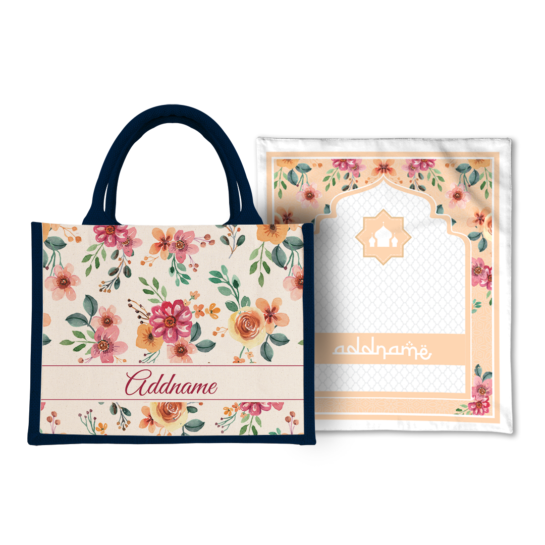 Garnet Sejadah Prayer Mat with Half Lining Small Jute Bag Bundle