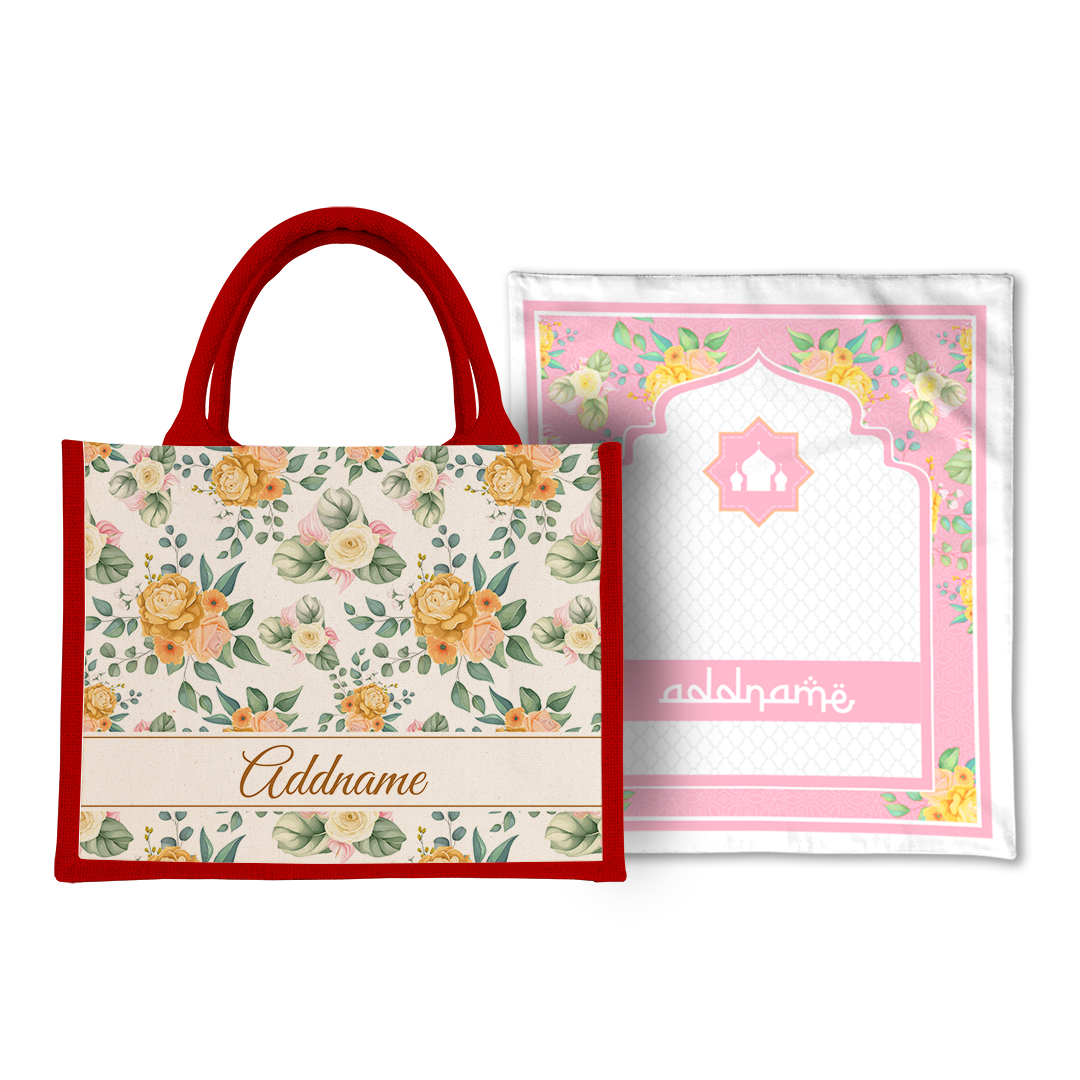 Honey Sejadah Prayer Mat with Half Lining Small Jute Bag Bundle