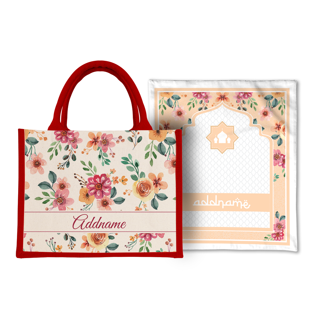 Garnet Sejadah Prayer Mat with Half Lining Small Jute Bag Bundle