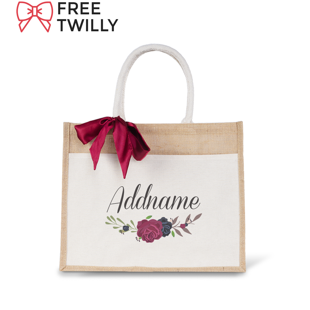 Jute Bag with Front Pocket - Rose Series