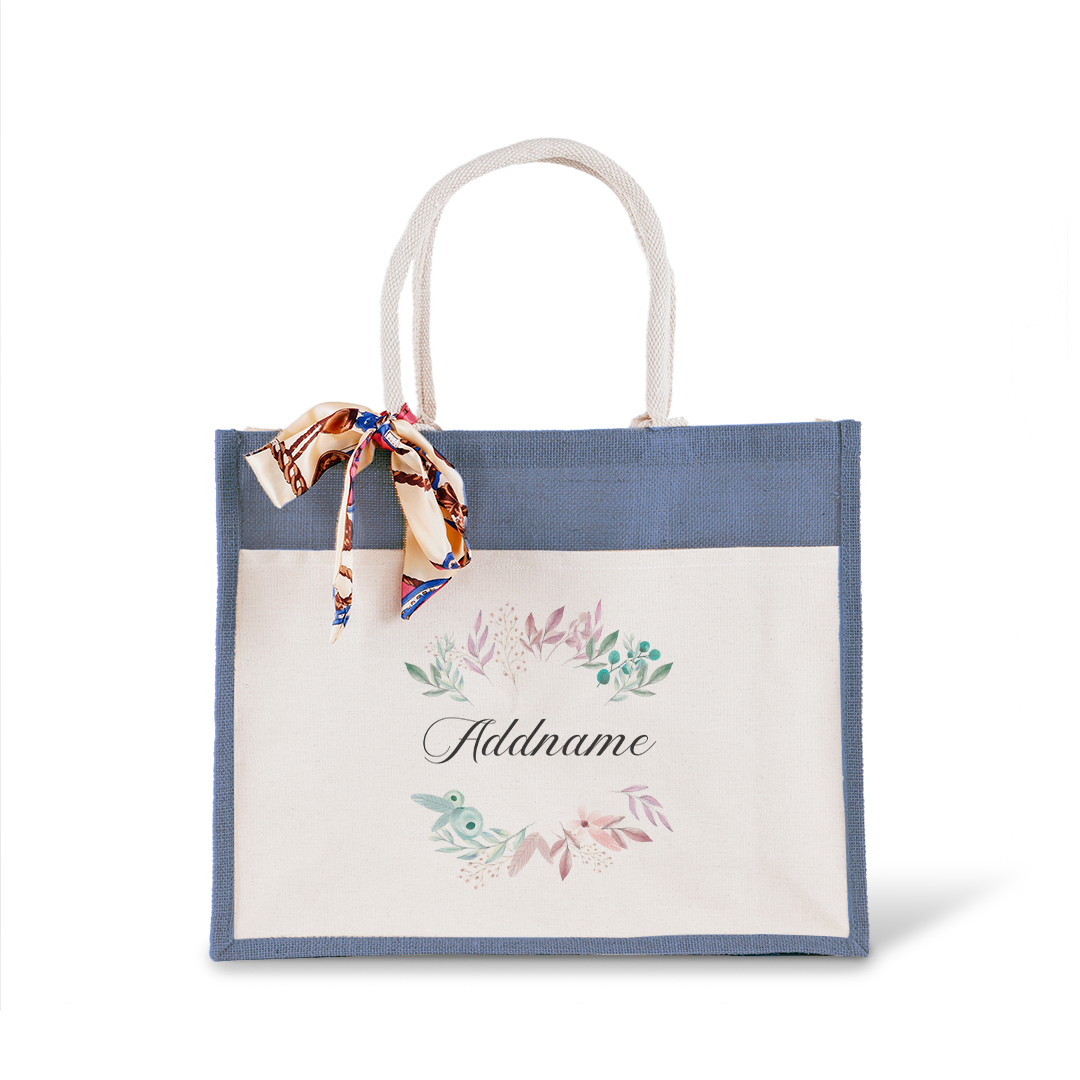 Flower Wreath With Leaves Jute Bag with Front Pocket
