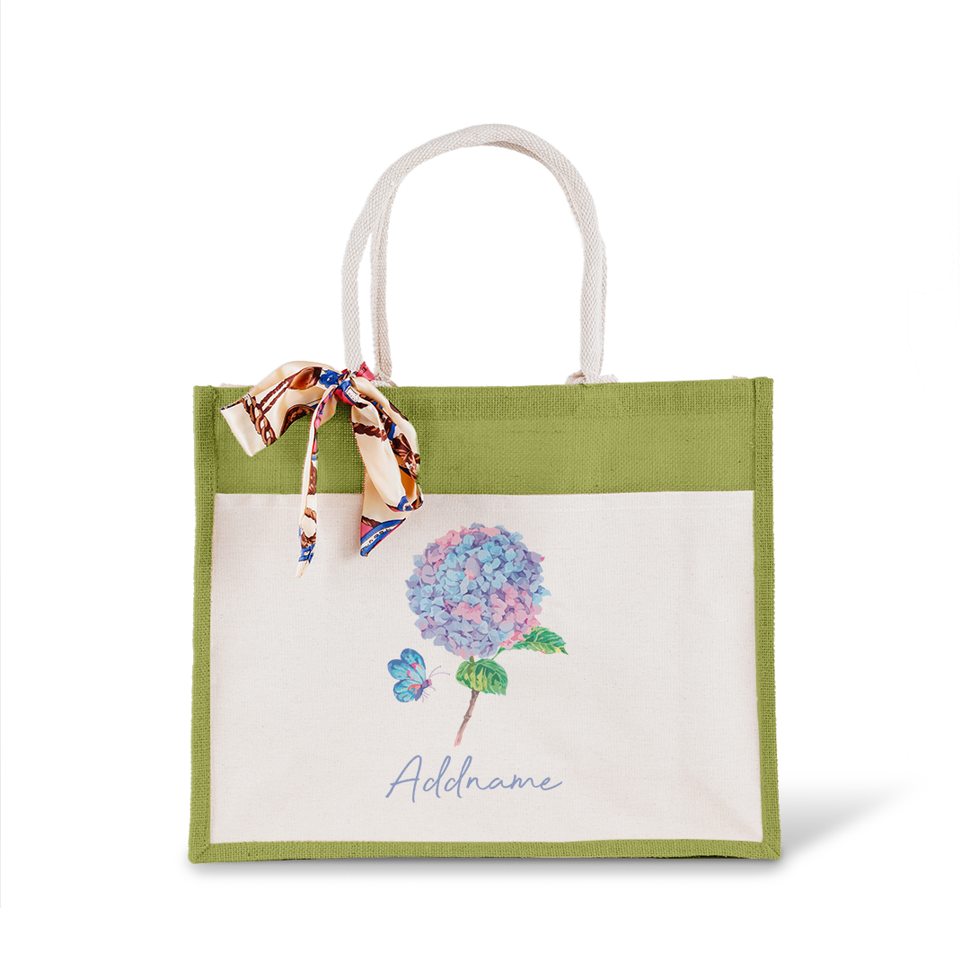 Hydrangea With Jute Bag with Front Pocket
