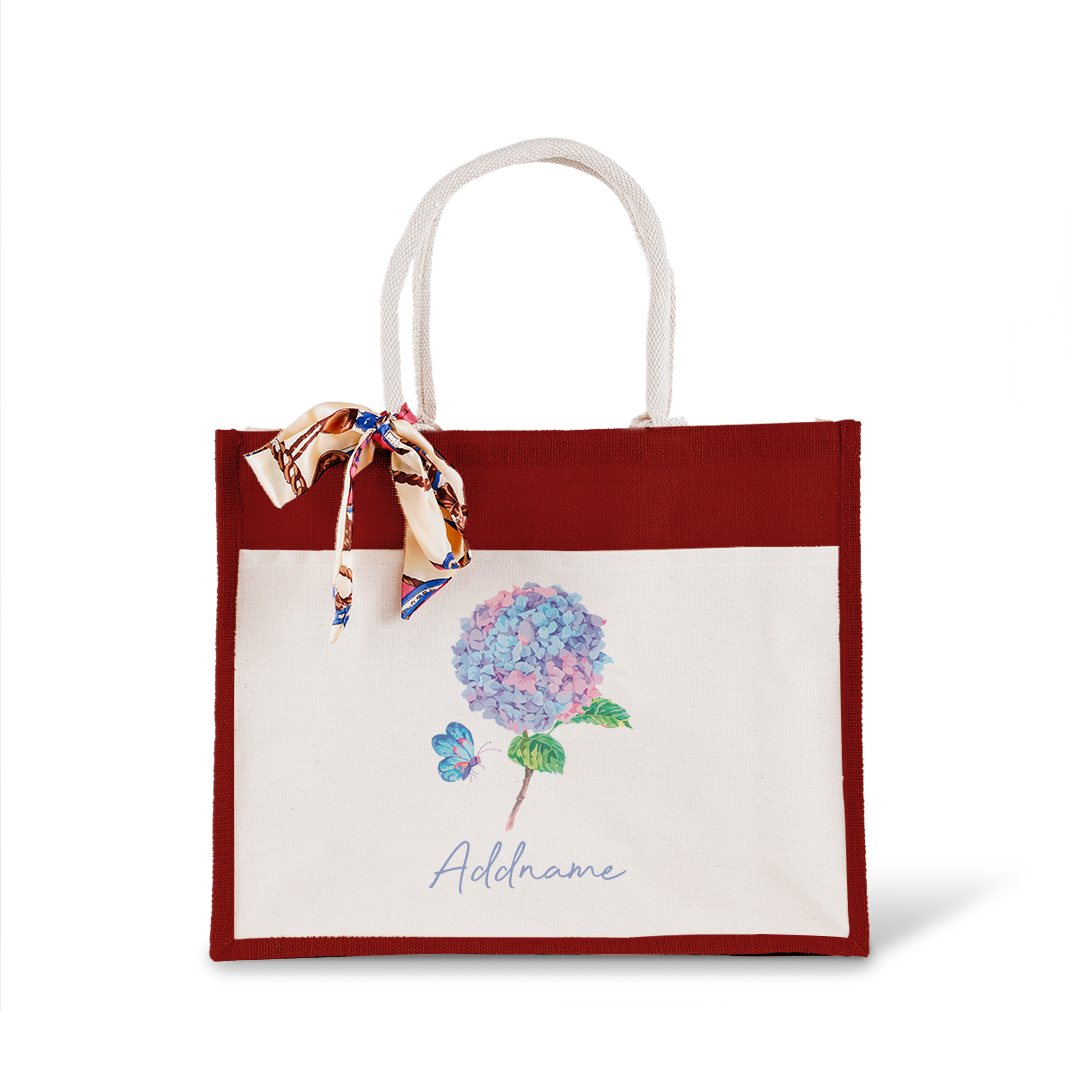 Hydrangea With Jute Bag with Front Pocket