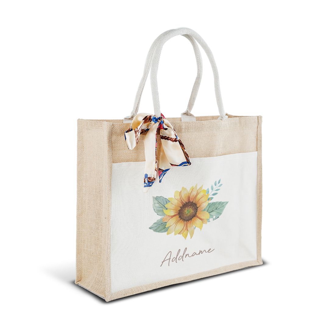 Sunflower With Jute Bag with Front Pocket