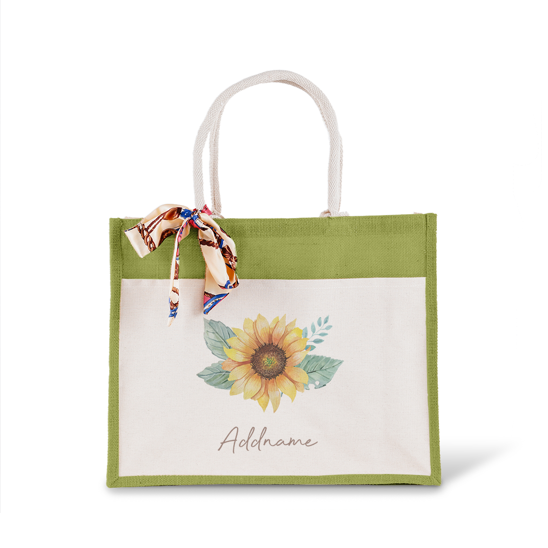 Sunflower With Jute Bag with Front Pocket