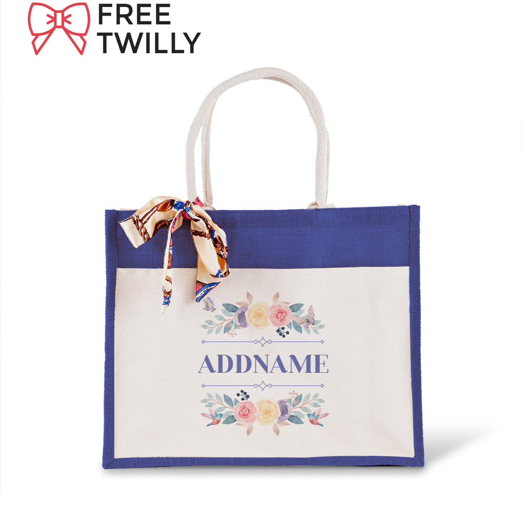 Le Fleur Series Raffinée Navy Jute Bag with Front Pocket