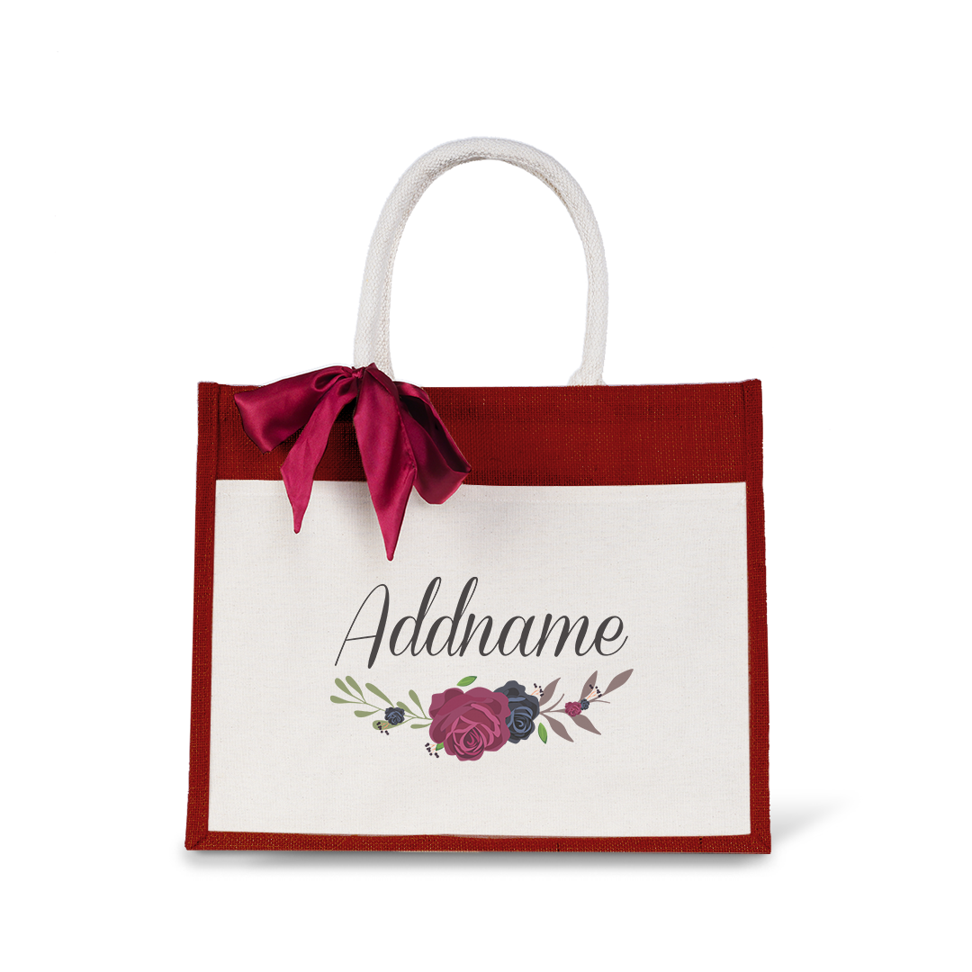 Jute Bag with Front Pocket - Rose Series