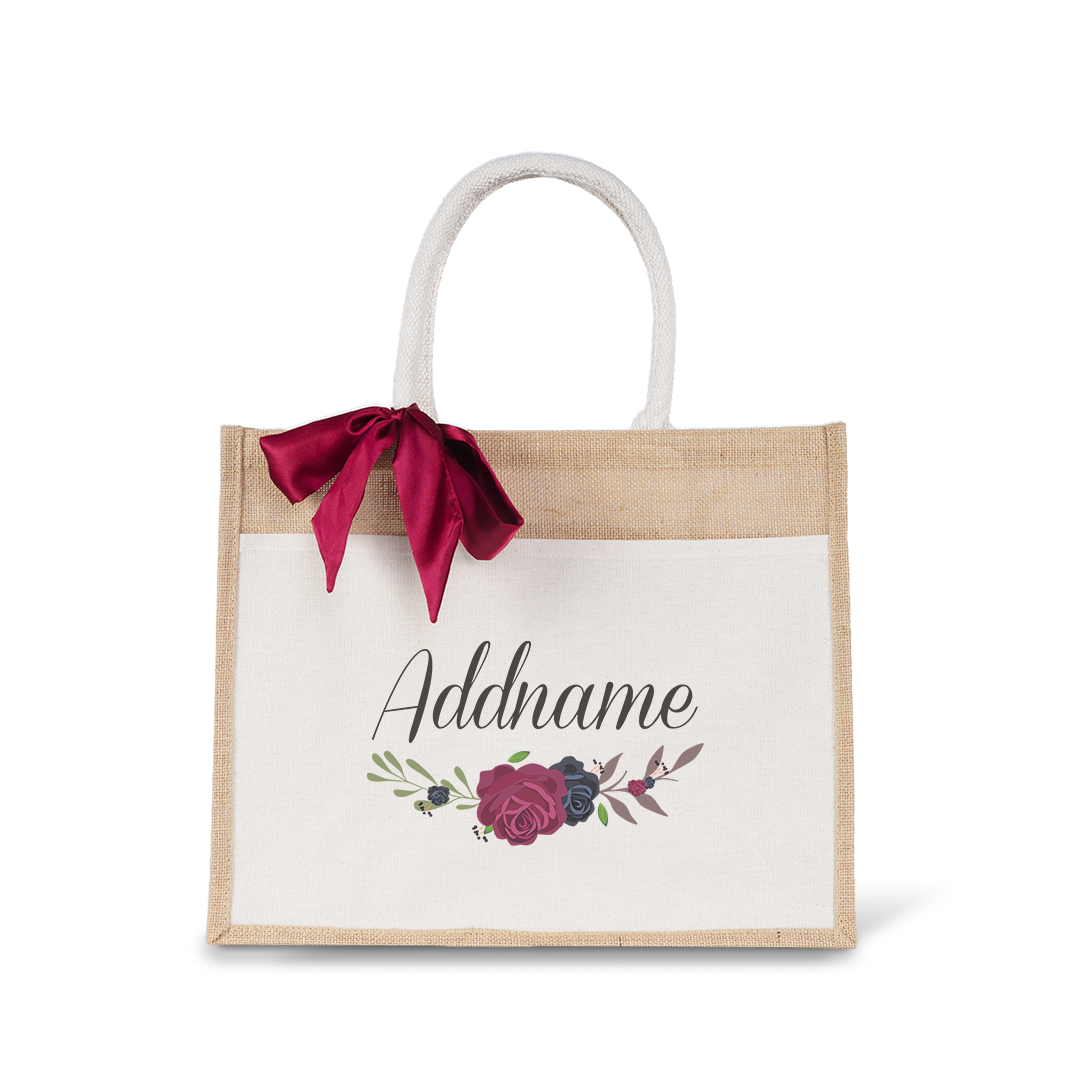 Jute Bag with Front Pocket - Rose Series