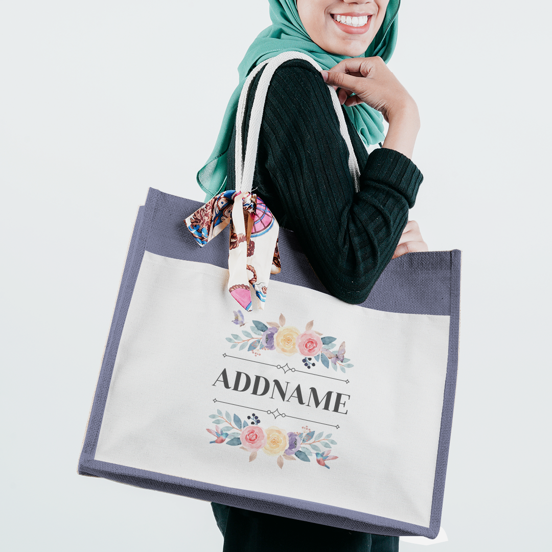 Le Fleur Series Raffinée Grey Jute Bag with Front Pocket