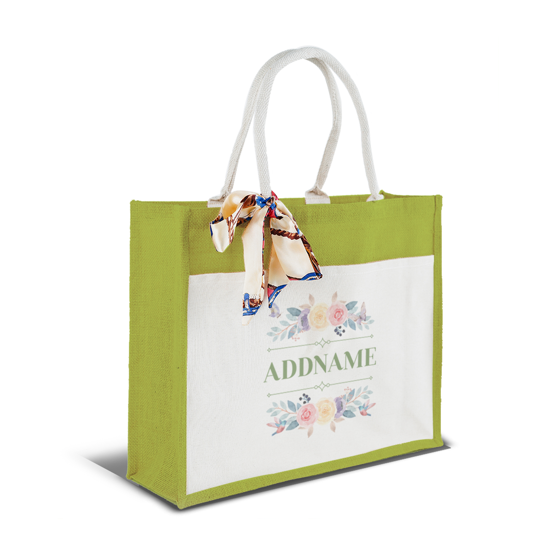 Le Fleur Series Raffinée Olive Green Jute Bag with Front Pocket