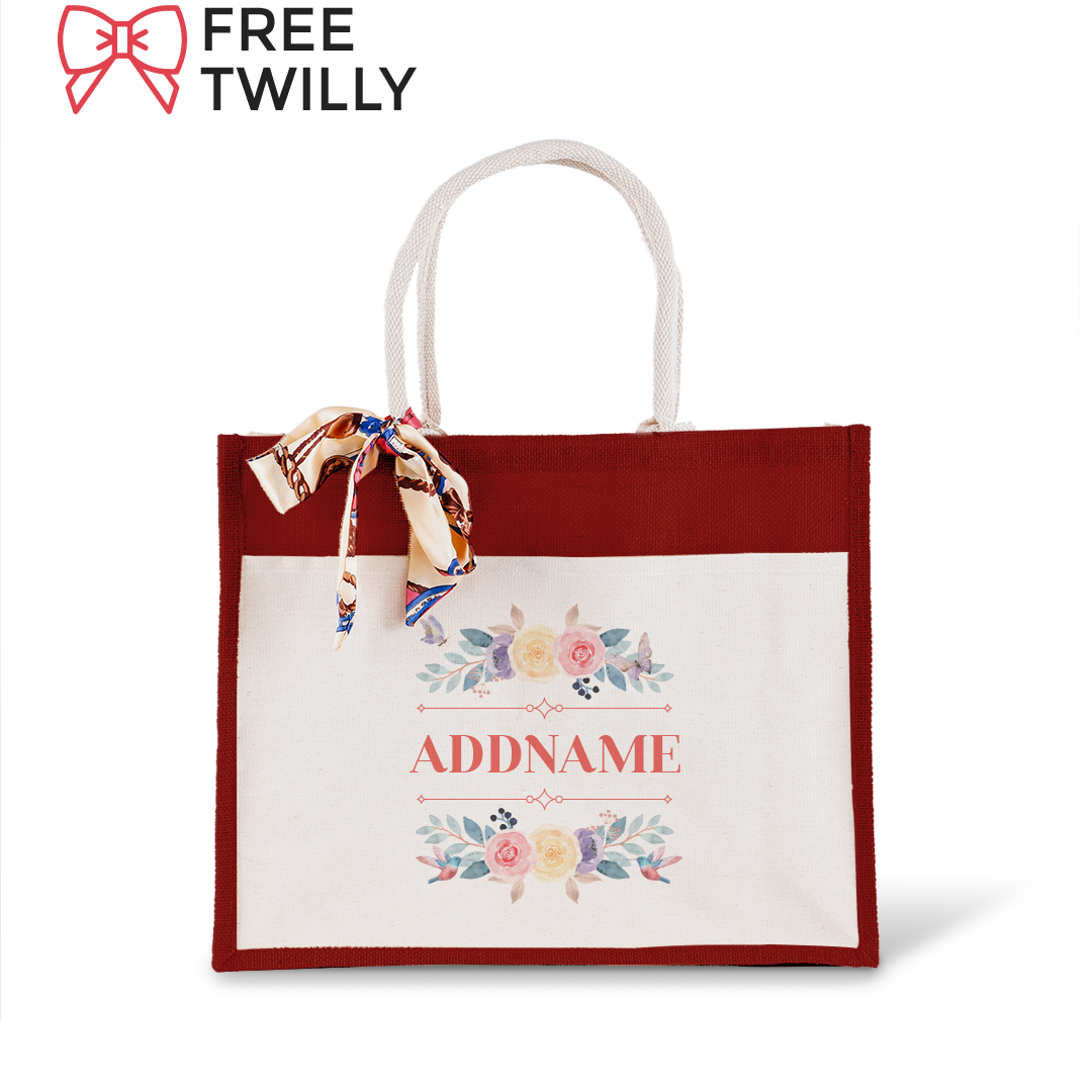 Le Fleur Series Raffinée Red Jute Bag with Front Pocket