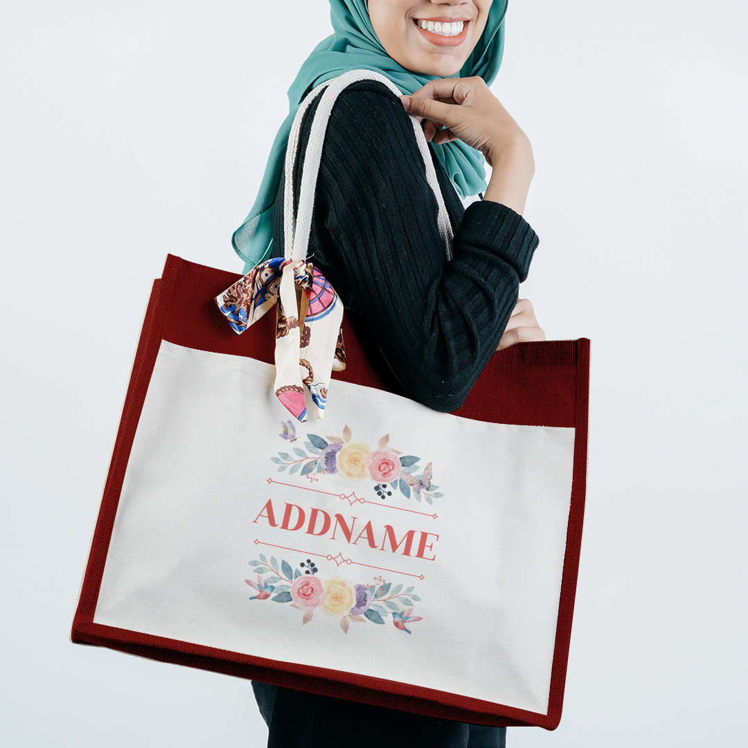 Le Fleur Series Raffinée Red Jute Bag with Front Pocket