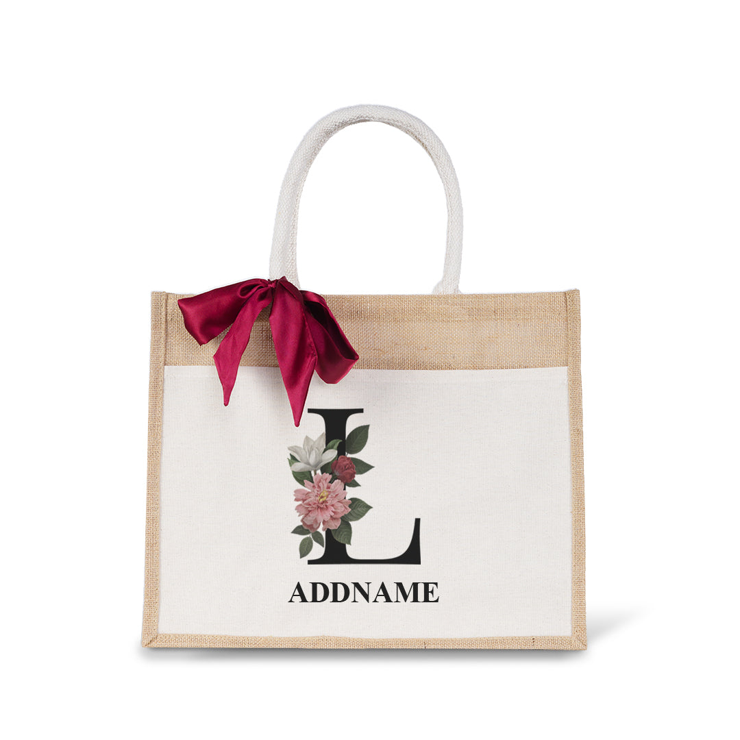 Myra Floral Series Natural Jute Bag with Front Pocket