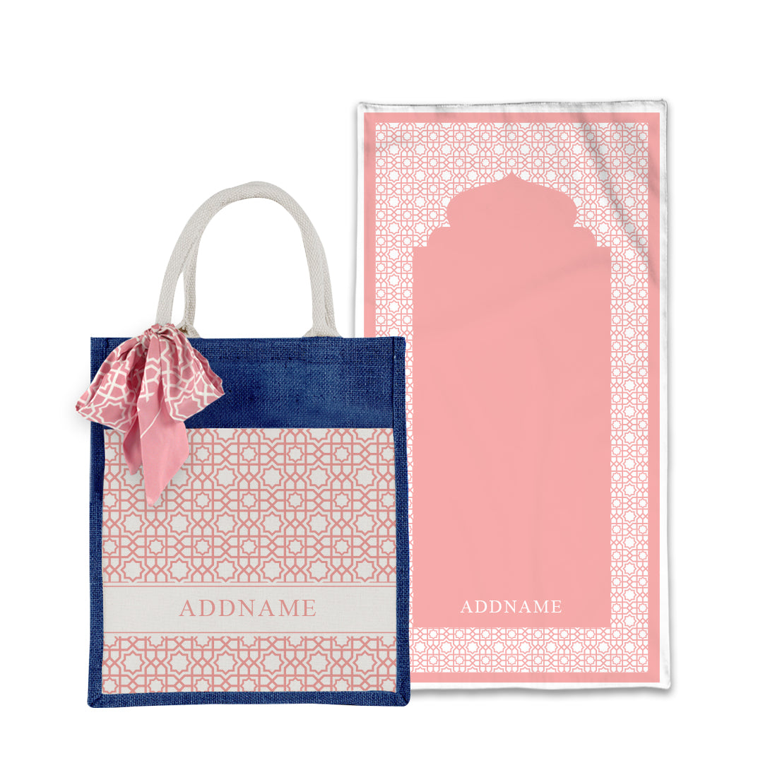 Annas Series - Pastel Peach Prayer Mat with Matching Colourful Jute Bag