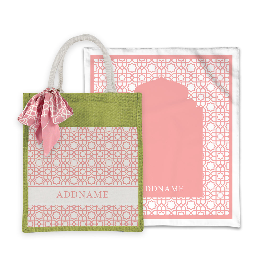 Annas Series - Pastel Peach Prayer Mat with Matching Colourful Jute Bag