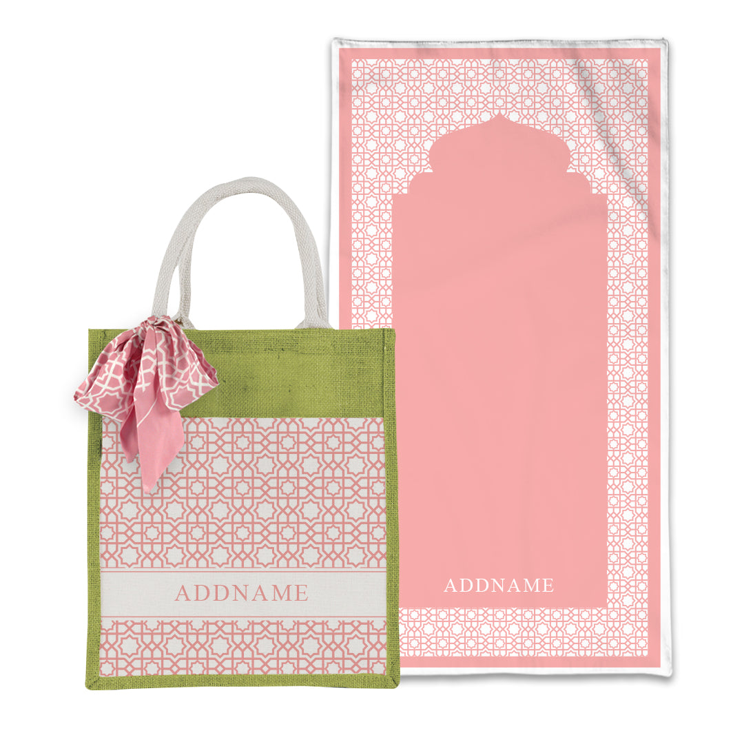 Annas Series - Pastel Peach Prayer Mat with Matching Colourful Jute Bag