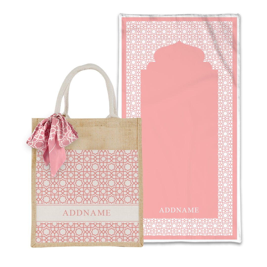 Annas Series - Pastel Peach Prayer Mat with Matching Colourful Jute Bag