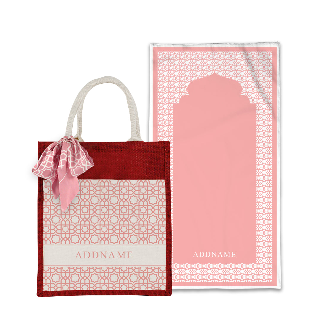Annas Series - Pastel Peach Prayer Mat with Matching Colourful Jute Bag