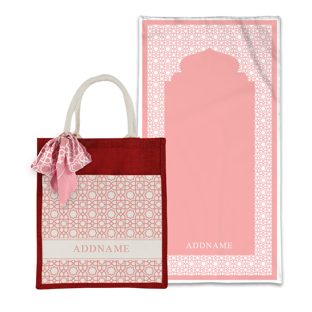 Annas Series - Pastel Peach Prayer Mat with Matching Colourful Jute Bag