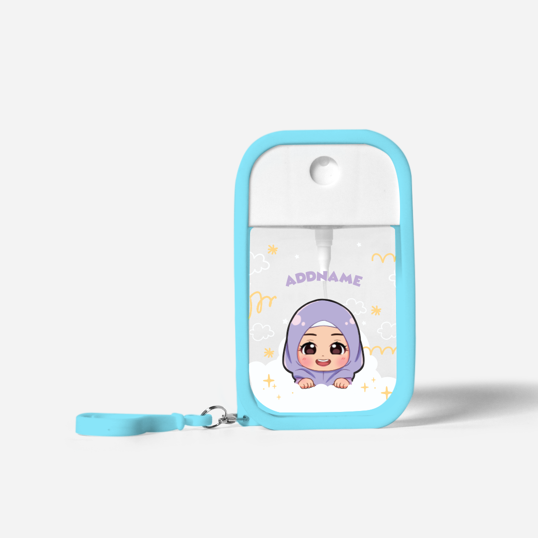 Chibi Me Series Refillable Hand Sanitizer with Personalisation - Malay Female Light BLue