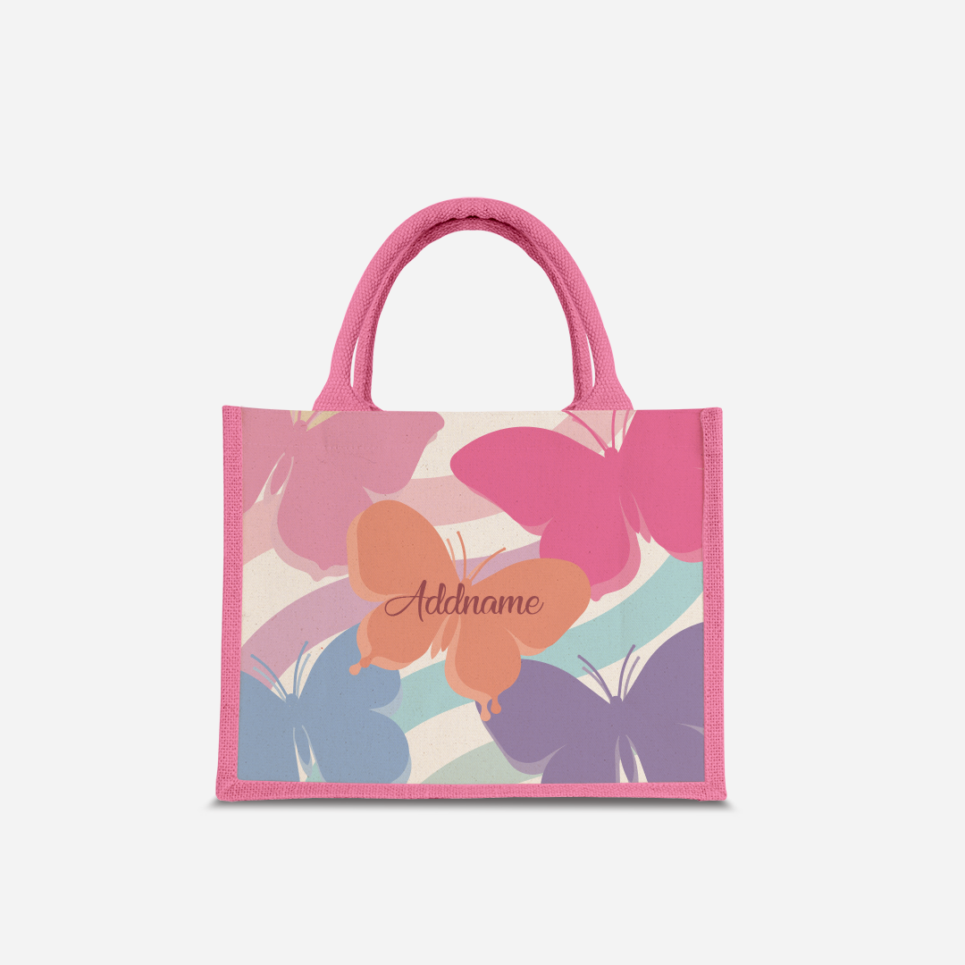 Butterfly Series Half Lining Small Jute Bag - Pink Light Pink