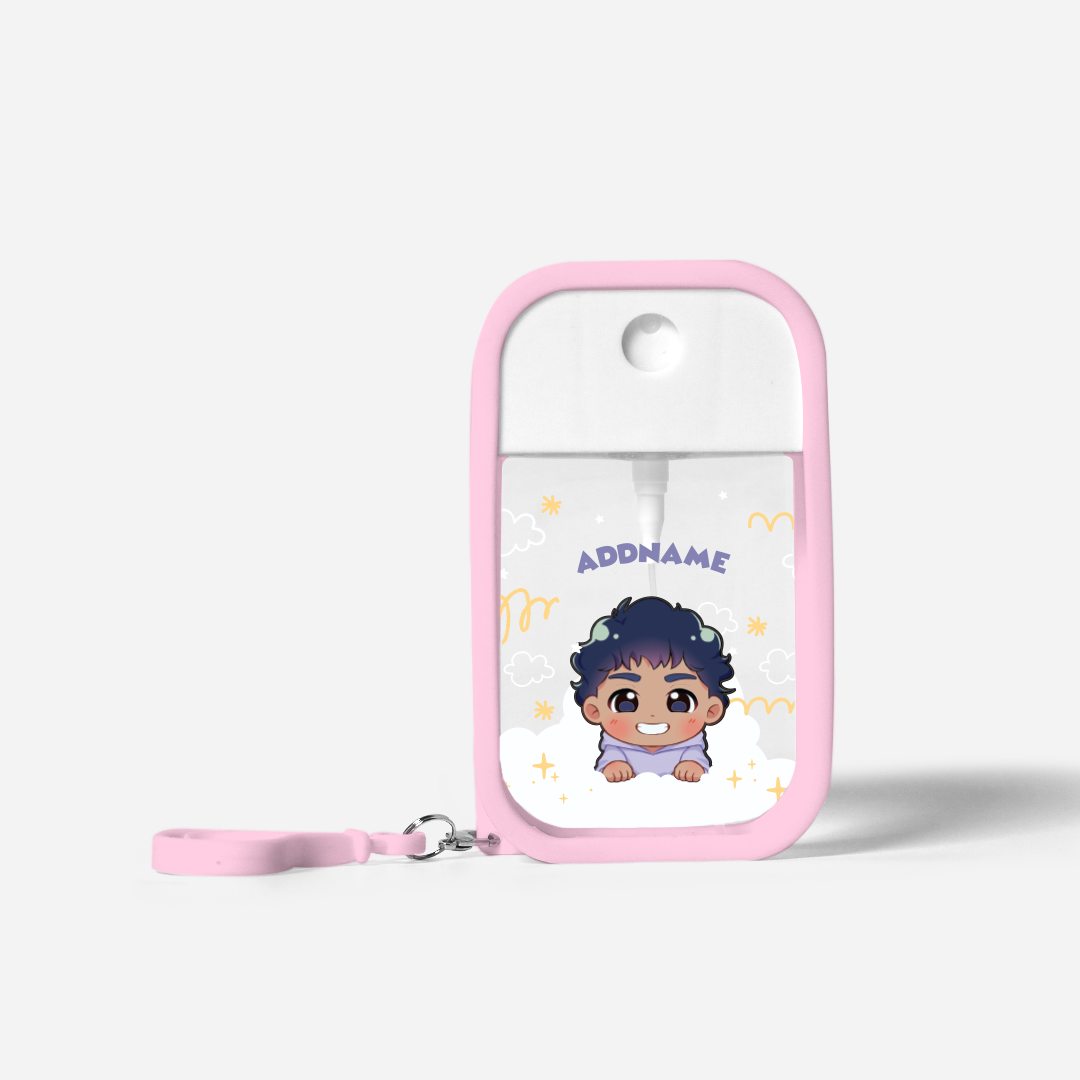 Chibi Me Series Refillable Hand Sanitizer with Personalisation - Indian Male Light Pink