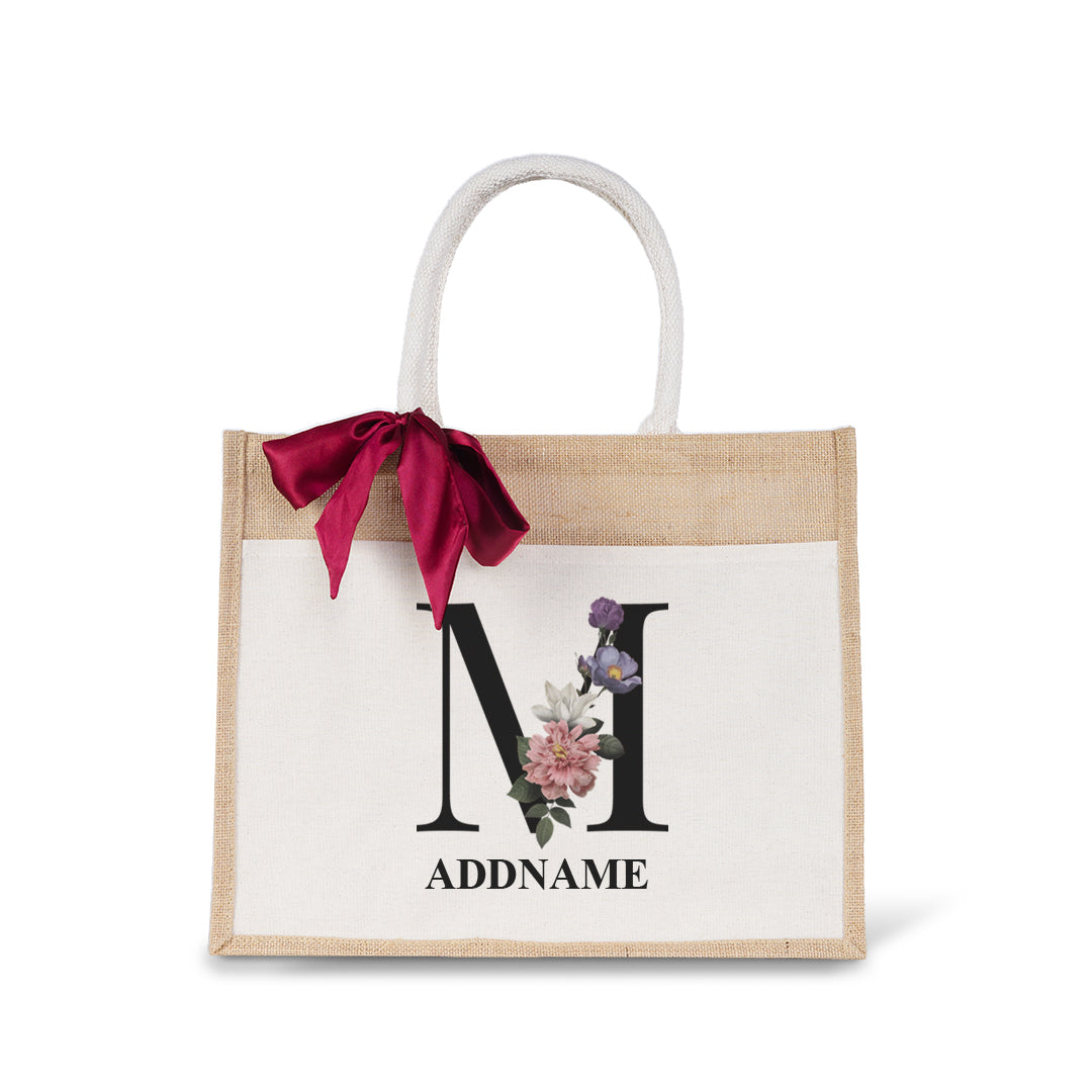 Myra Floral Series Natural Jute Bag with Front Pocket