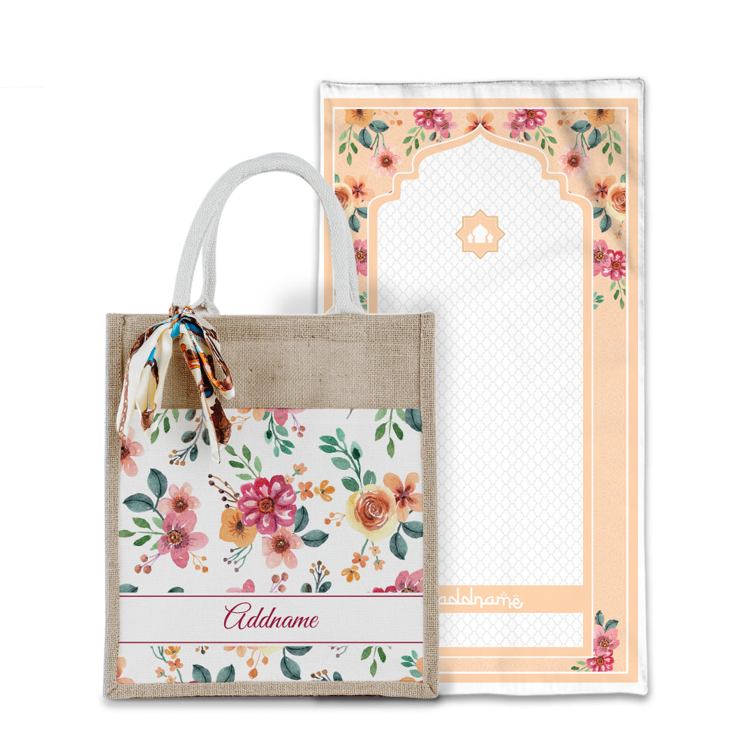 Laura Garnet Sejadah with Matching Colourful Jute Bag