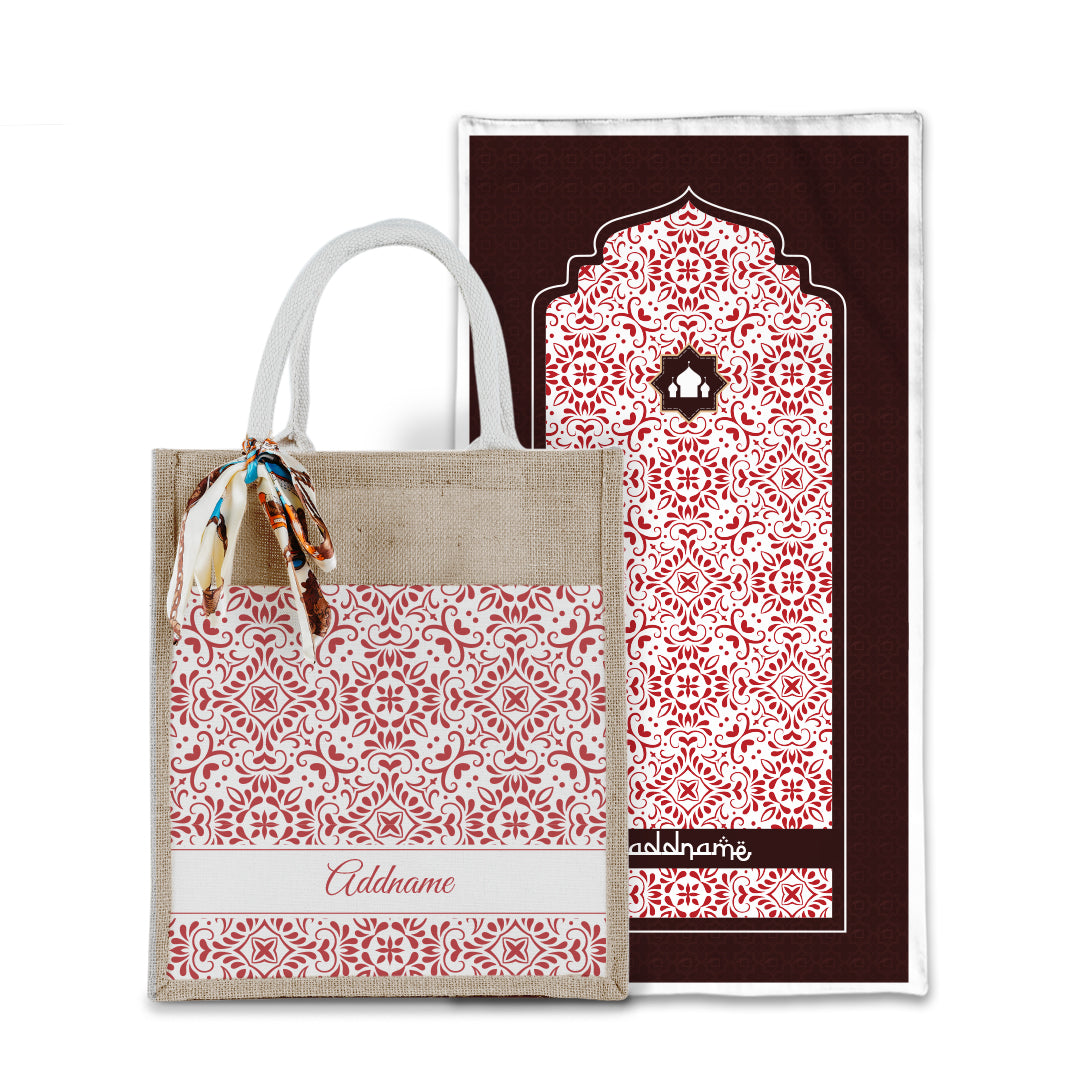 Arabesque Rosette Sejadah with Matching Colourful Jute Bag