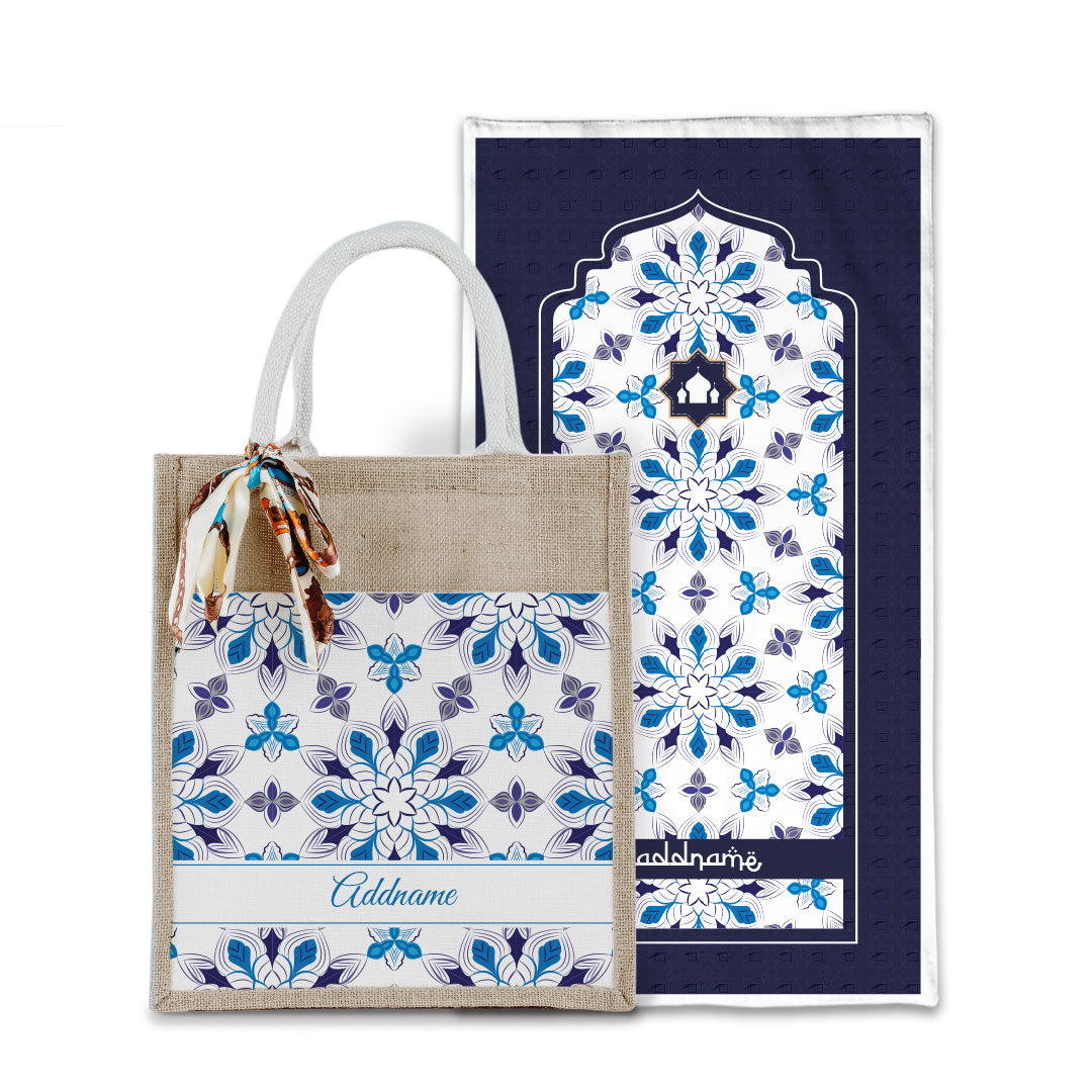 Arabesque Frost Sejadah with Matching Colourful Jute Bag