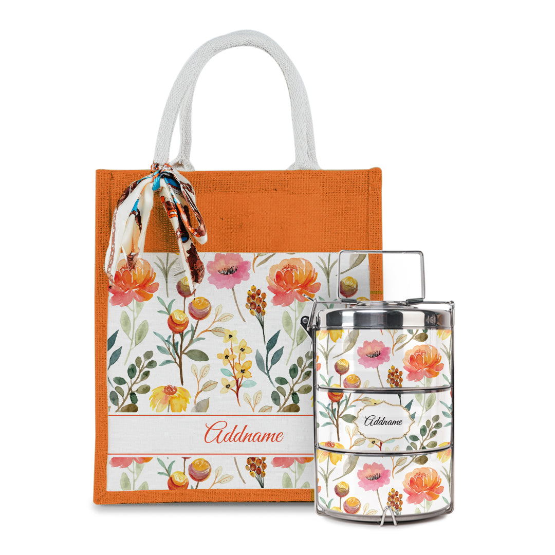 Laura Series - Carnelian Colorful Jute Bag with Tiffin Carrier Set