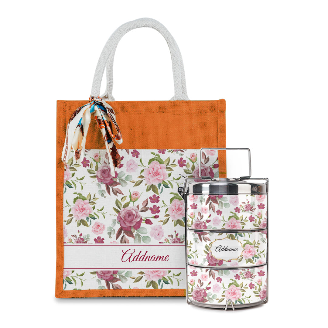 Laura Series - Ruby Colorful Jute Bag with Tiffin Carrier Set