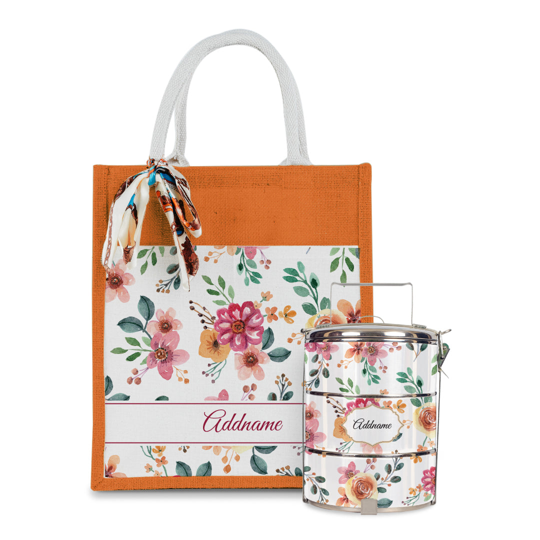 Laura Series - Garnet Colorful Jute Bag with Tiffin Carrier Set