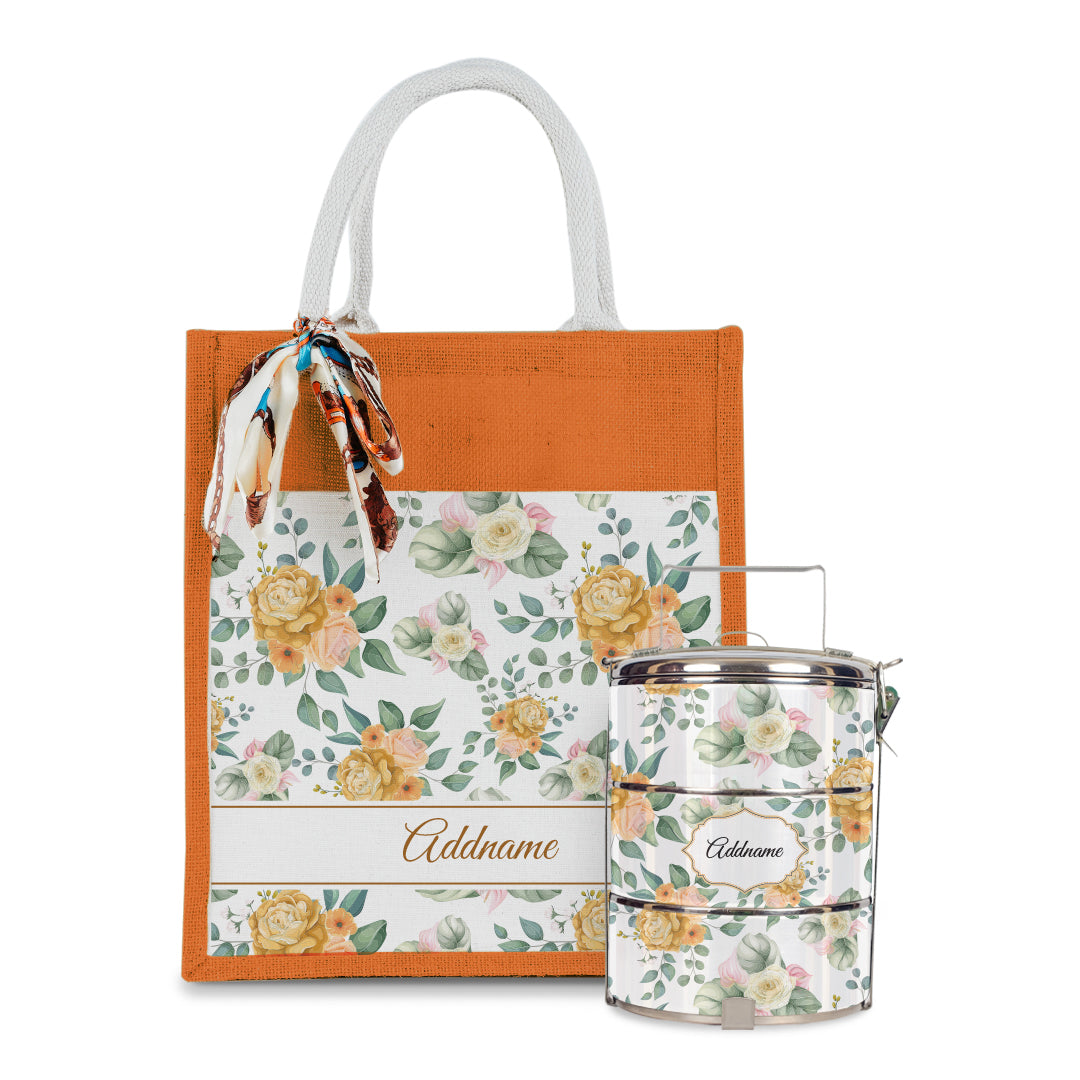 Laura Series - Honey Colorful Jute Bag with Tiffin Carrier Set