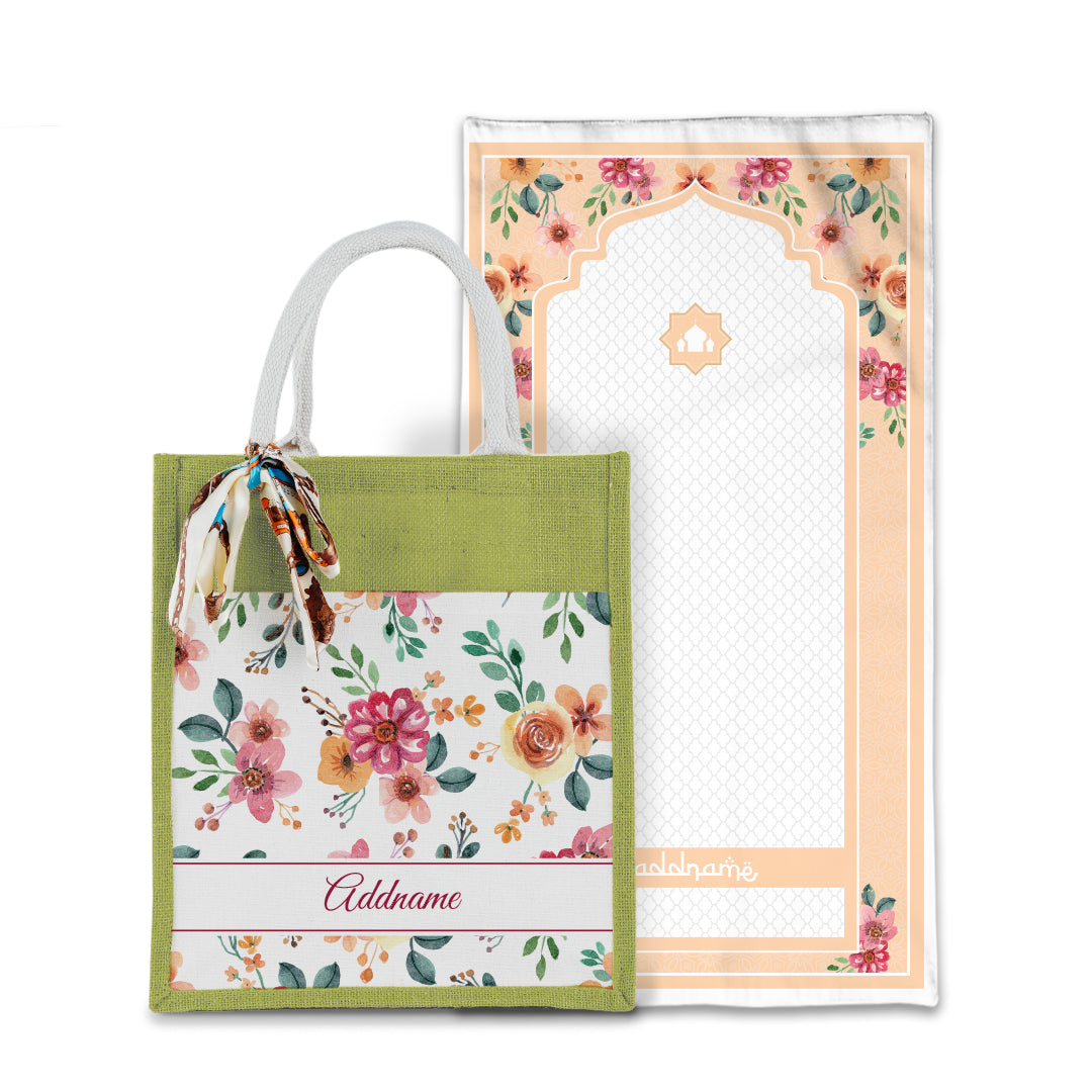 Laura Garnet Sejadah with Matching Colourful Jute Bag