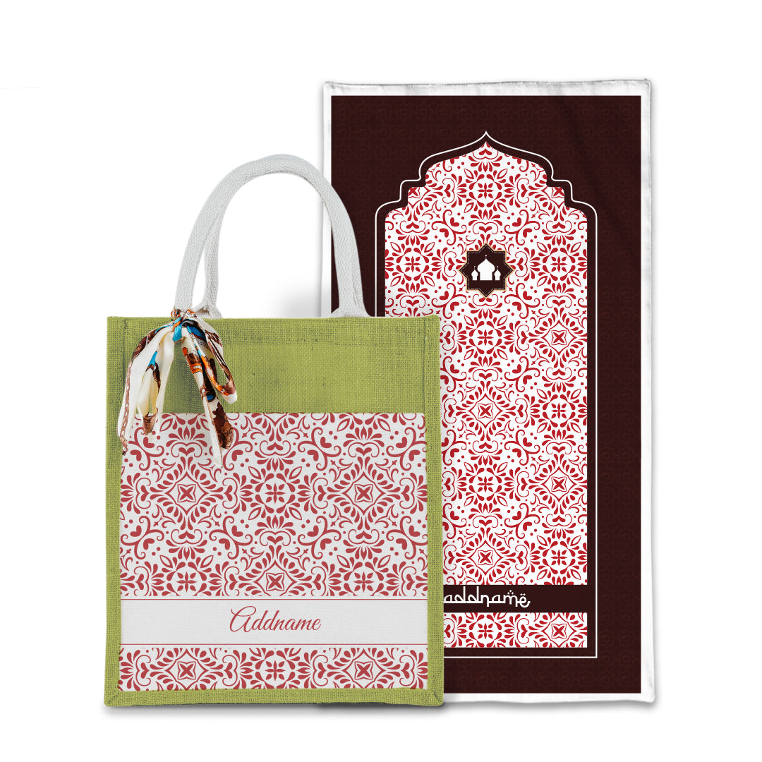 Arabesque Rosette Sejadah with Matching Colourful Jute Bag