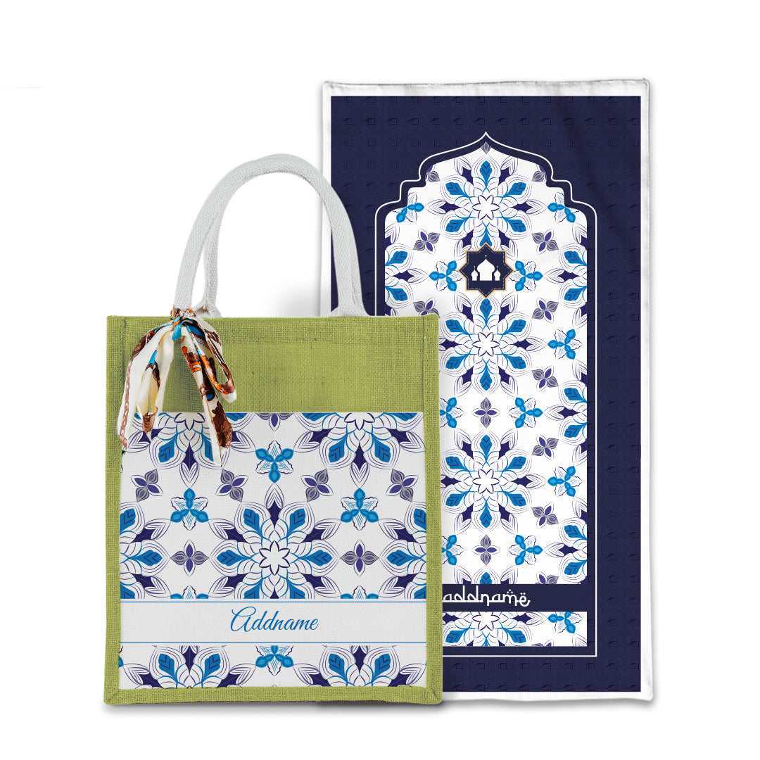 Arabesque Frost Sejadah with Matching Colourful Jute Bag