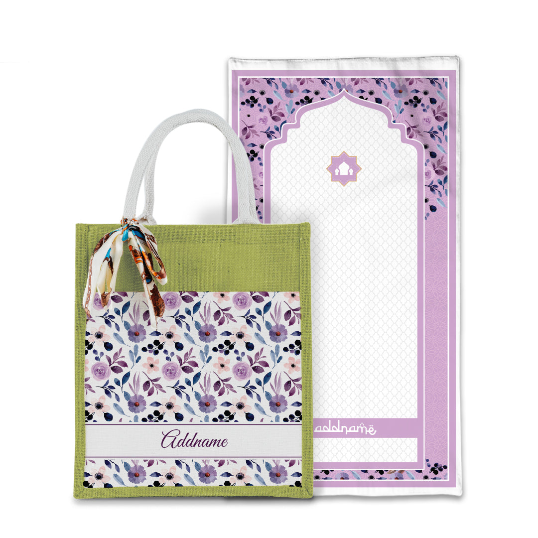 Laura Violet Sejadah with Matching Colourful Jute Bag