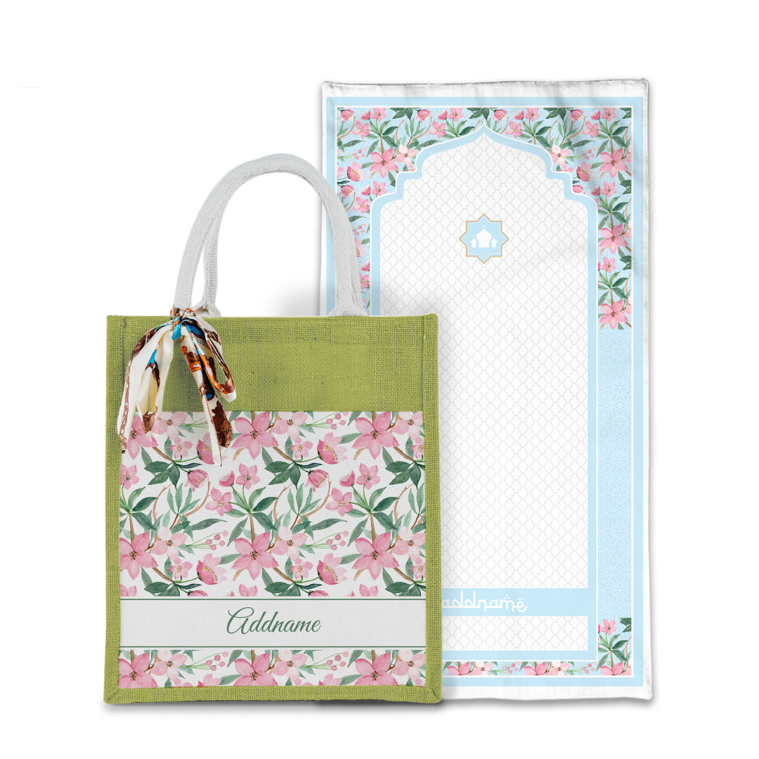 Laura Blossom Sejadah with Matching Colourful Jute Bag