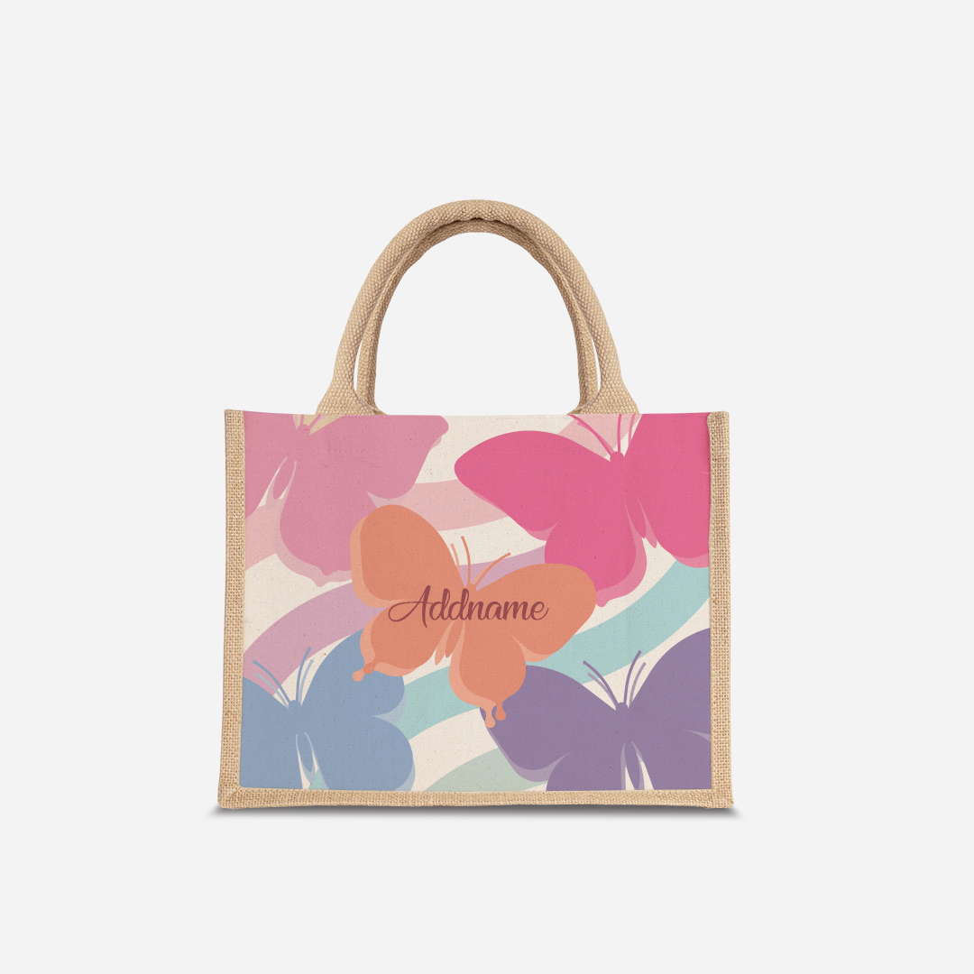 Butterfly Series Half Lining Small Jute Bag - Pink Natural
