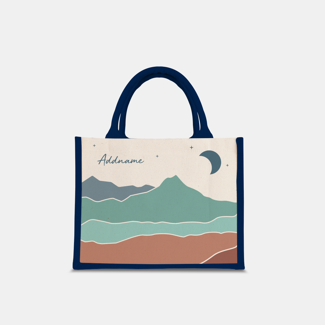 Kaira Series Half Lining Small Jute Bag - Azraq Navy