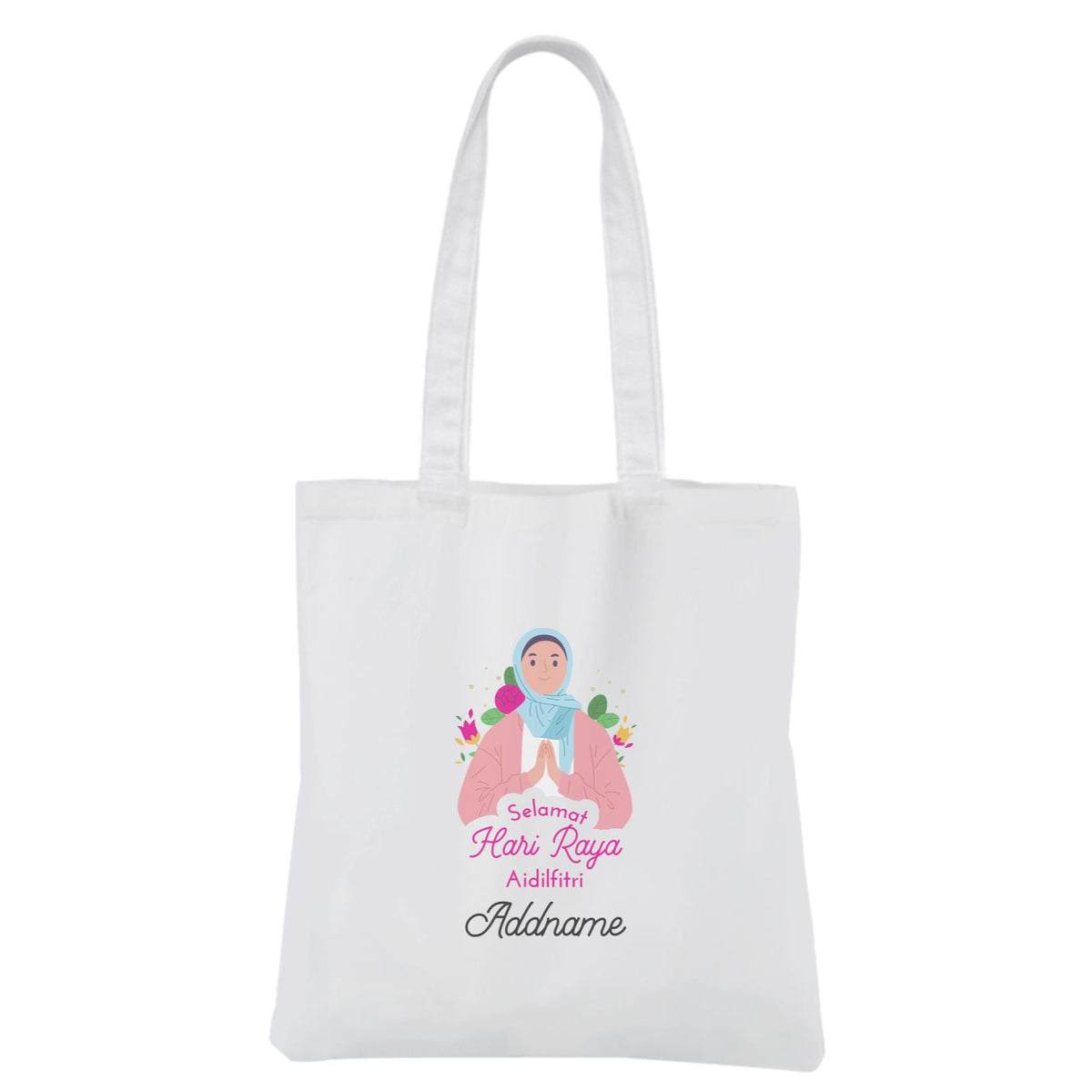 Selamat Hari Raya Aidilfitri Pink White Canvas Bag