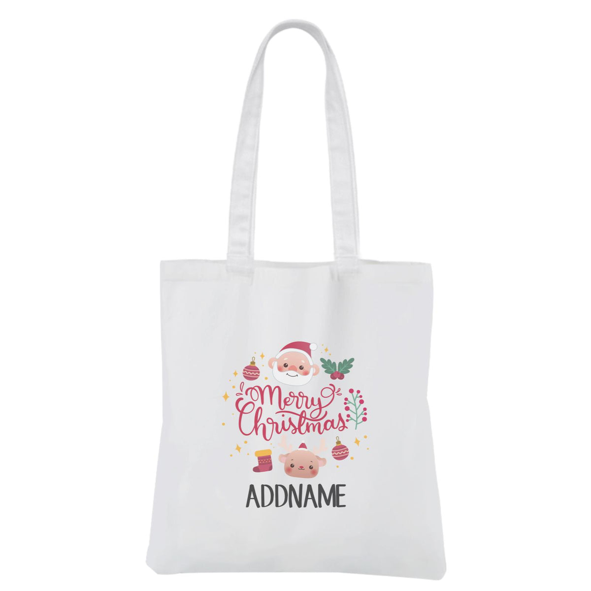Christmas Cute Animal Series Merry Christmas White Canvas Bag