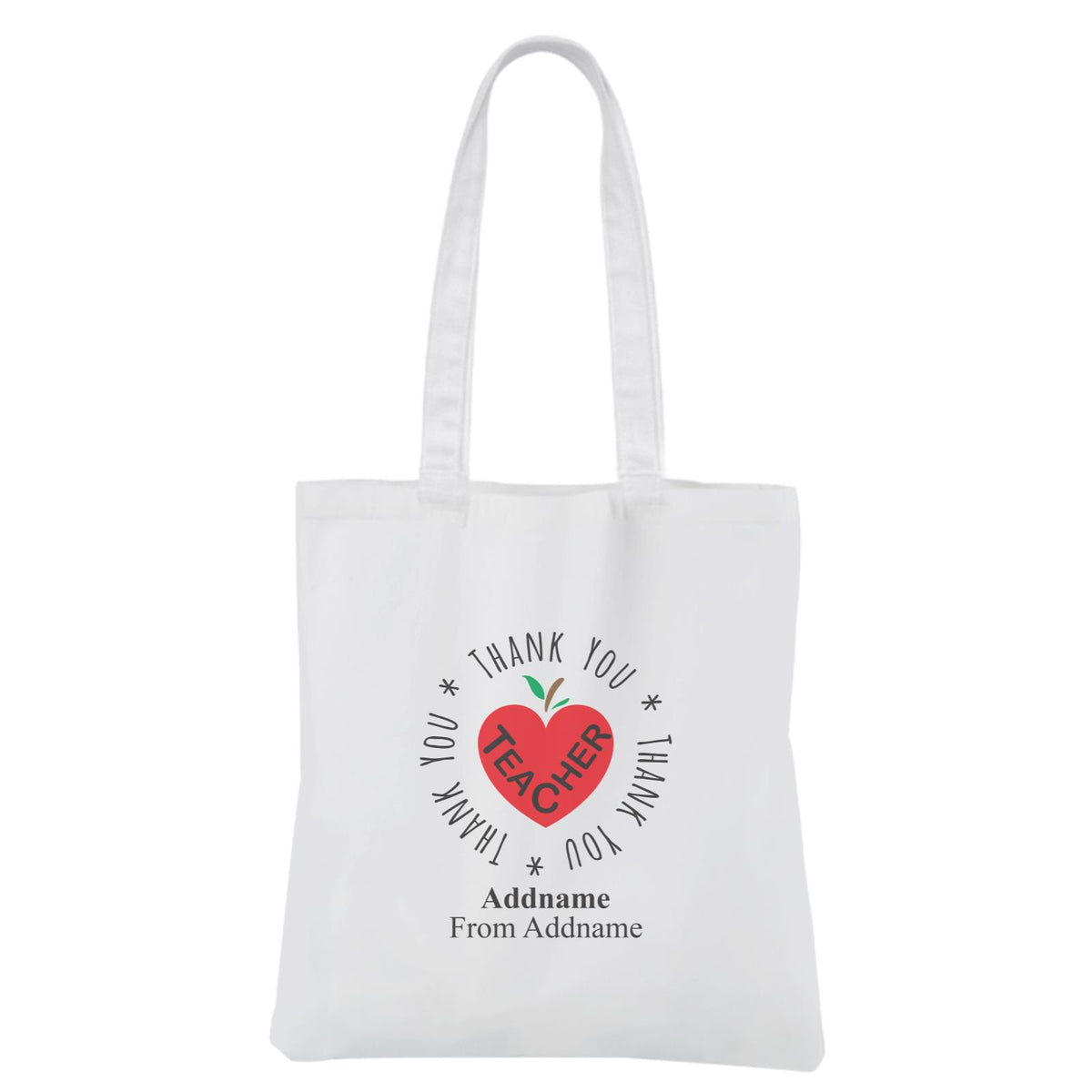Thank You Teacher With Apple Heart White Canvas Bag