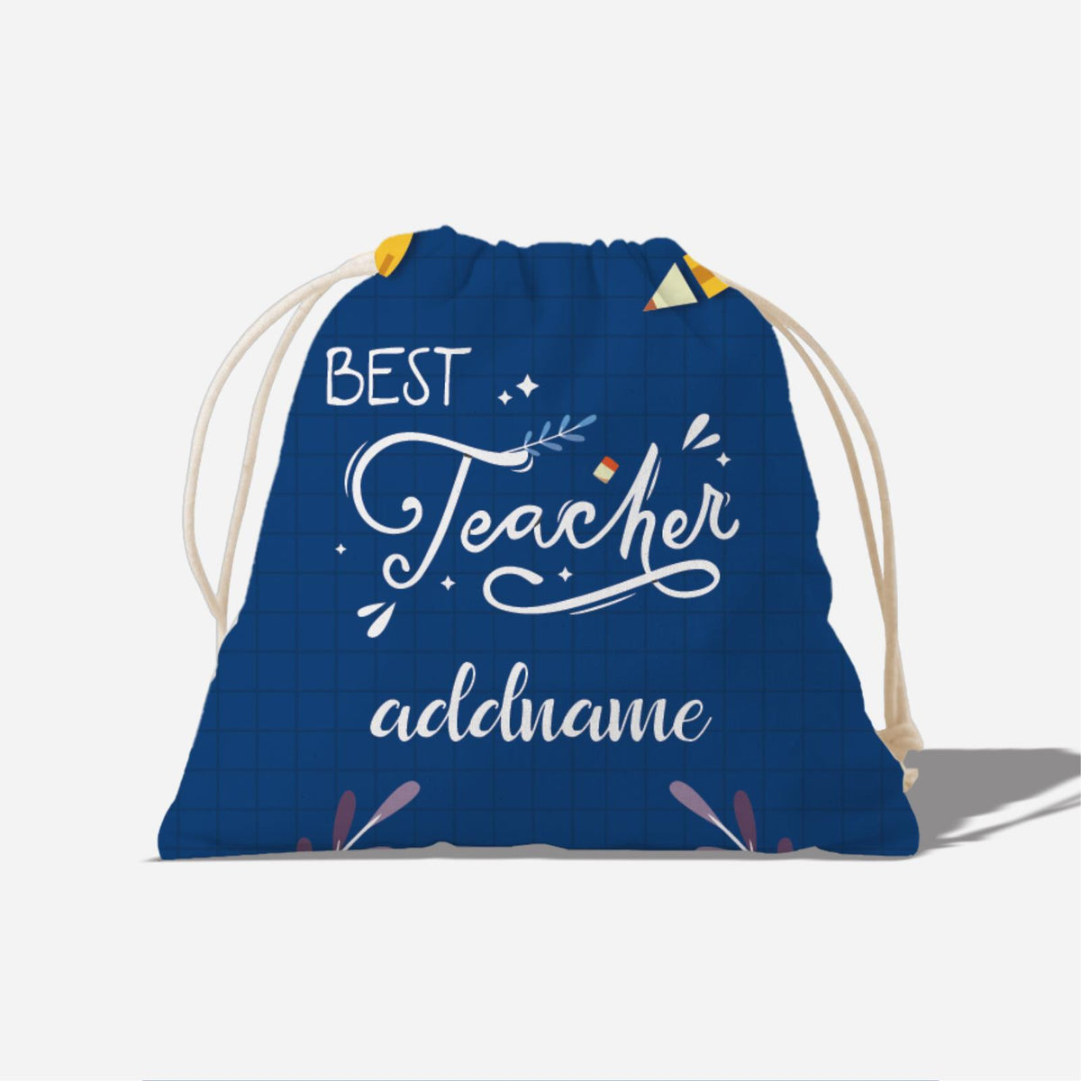 Navy Blue Best Teacher With Floral Elements Full Print Satchel