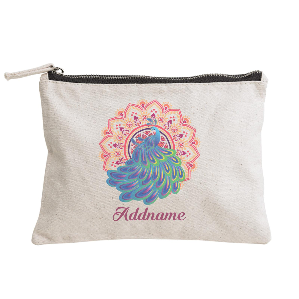 Deepavali Series Virtue Peacock with Red Mandala Zipper Pouch