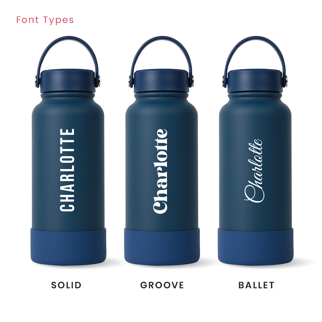 Navy Omi Thermos Bottle - Vertical Font