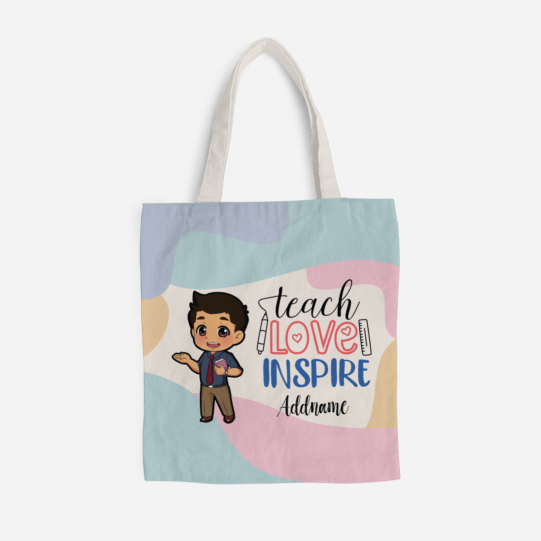 Teach Love Inspire With Chibi Malay Male Teacher Full Print Tote Bag