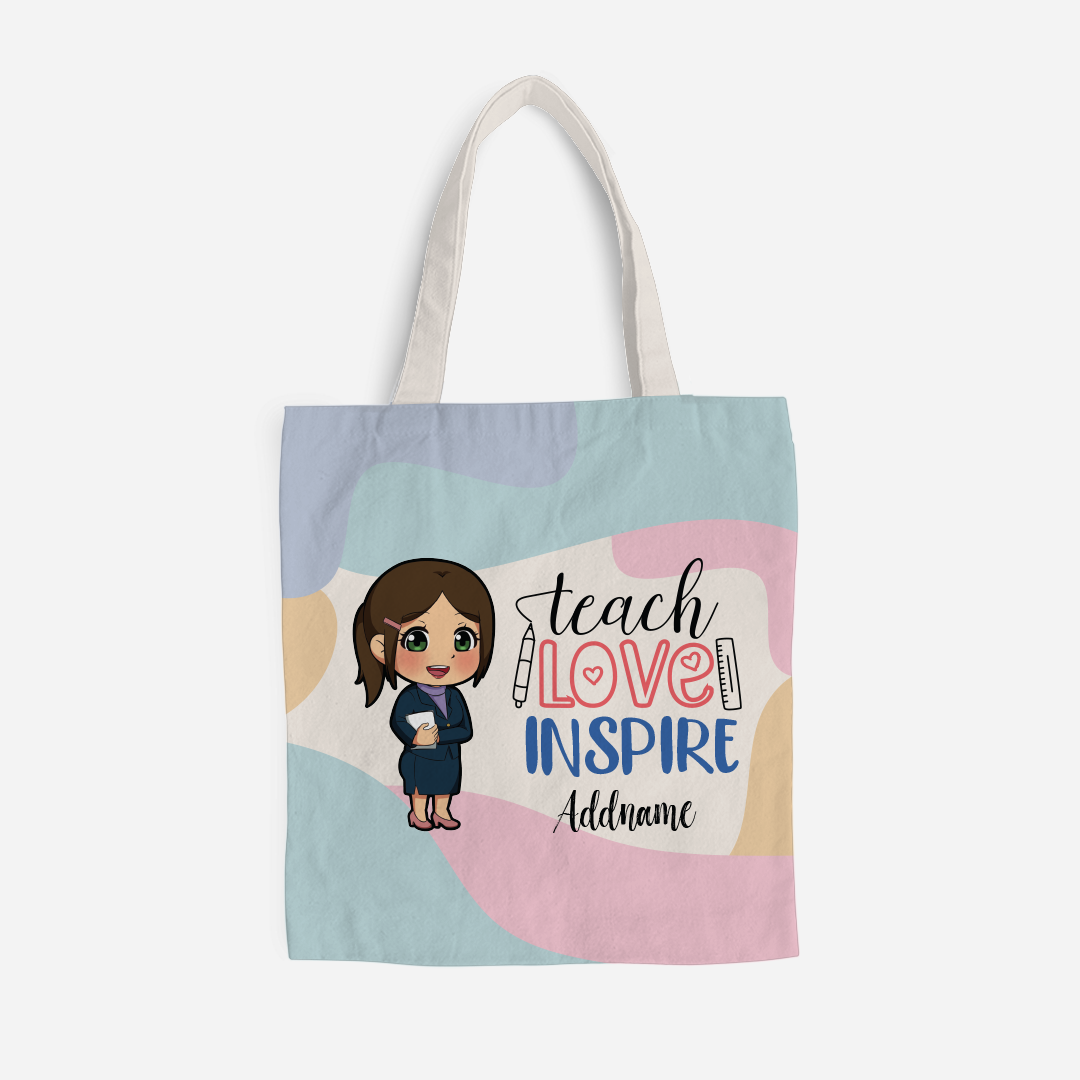 Teach Love Inspire With Chibi Chinese Female Teacher Full Print Tote Bag