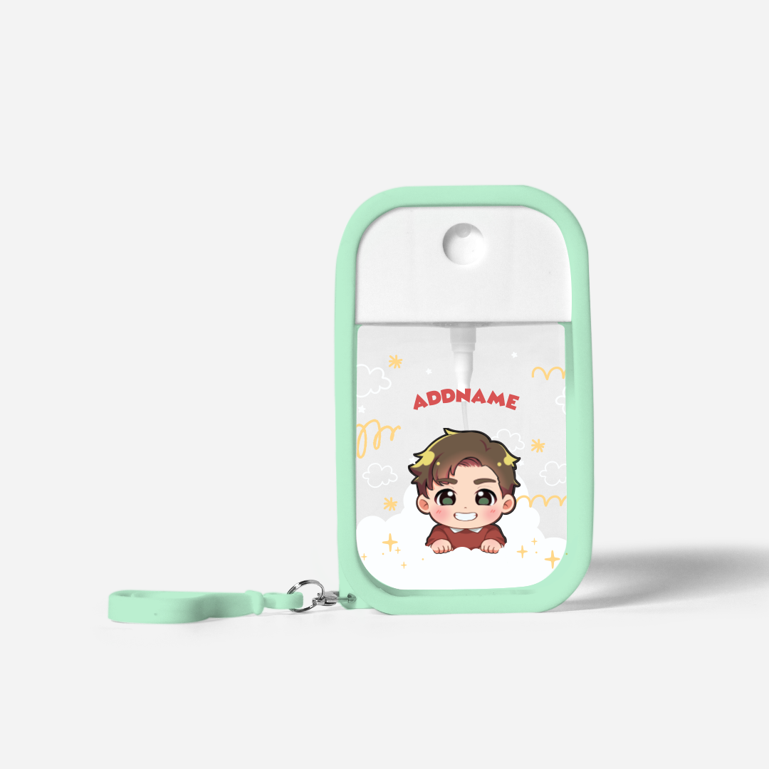 Chibi Me Series Refillable Hand Sanitizer with Personalisation - Chinese Male Pale Green